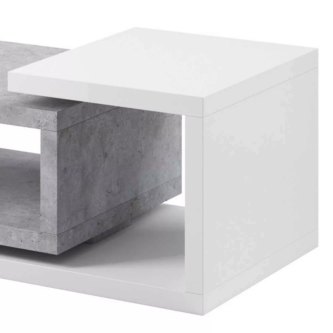 Sofa Tisch in Beton Grau und Weiß zwei Ablagen günstig online kaufen