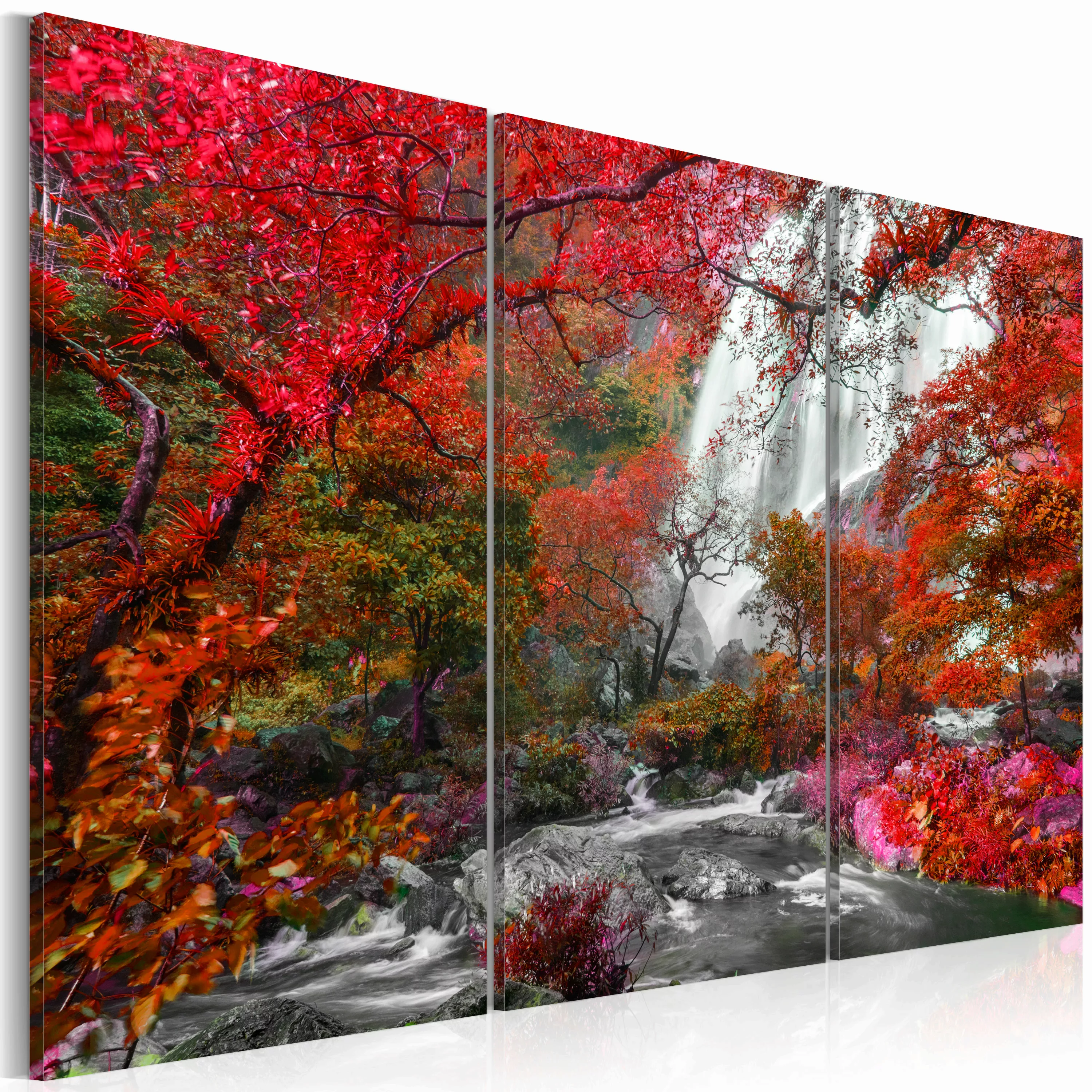 Wandbild - Beautiful Waterfall: Autumnal Forest günstig online kaufen