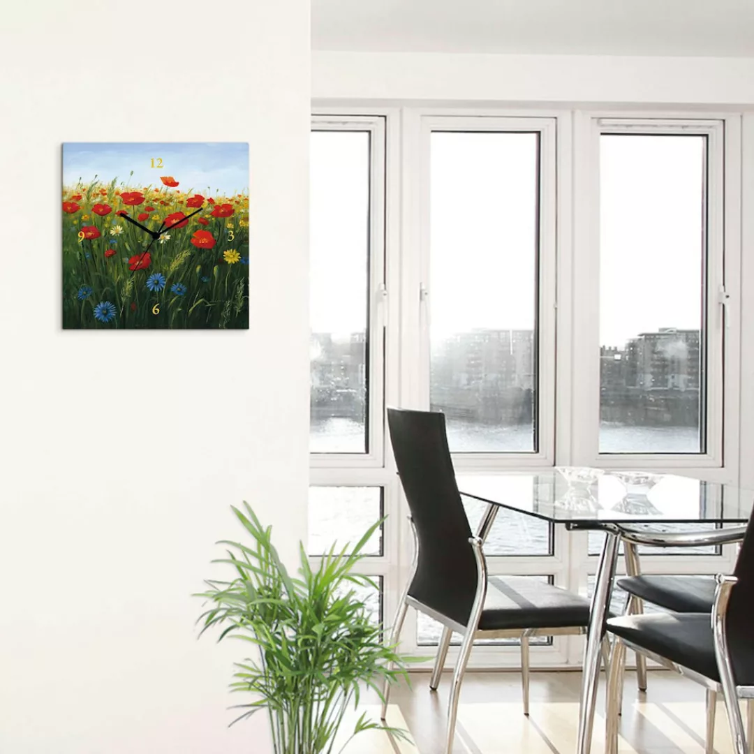 Artland Wanduhr "Mohnblumen Landschaft II", lautlos ohne Tickgeräusche günstig online kaufen