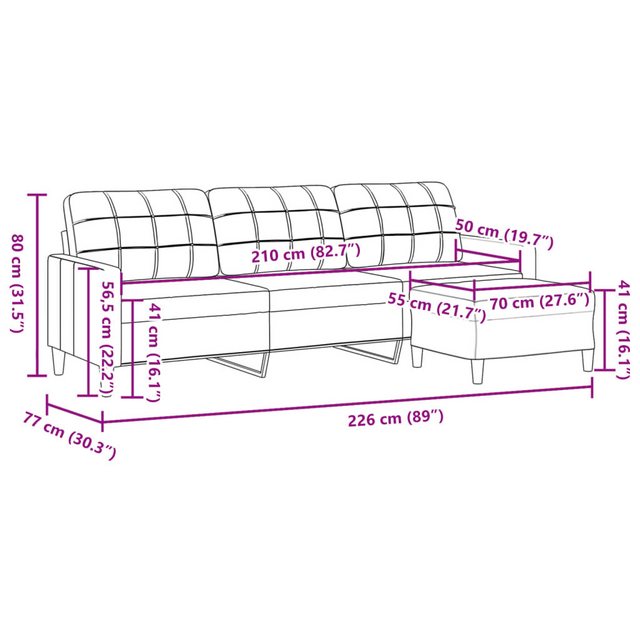 vidaXL Sofa 3-Sitzer-Sofa mit Hocker Dunkelgrau 210 cm Stoff günstig online kaufen