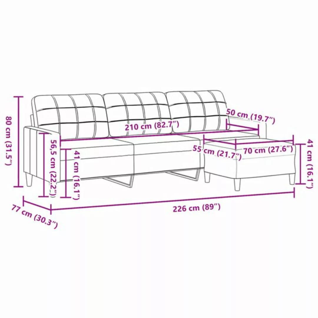 vidaXL Sofa 3-Sitzer-Sofa mit Hocker Dunkelgrau 210 cm Stoff günstig online kaufen