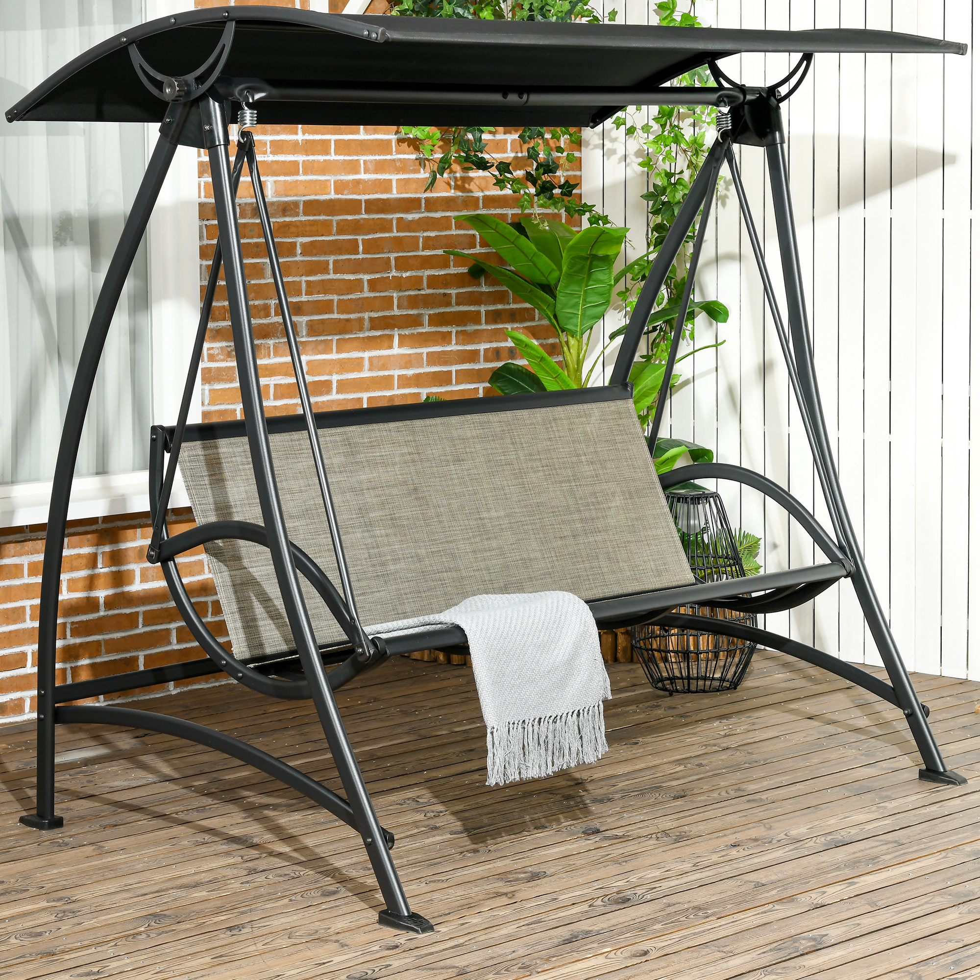 Outsunny Hollywoodschaukel 3-Sitzer, Gartenschaukel mit Verstellbarem Sonne günstig online kaufen