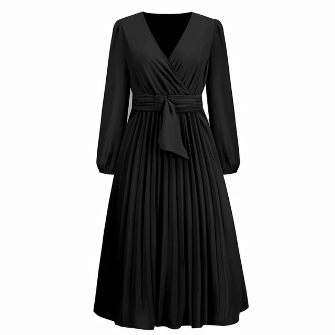 Opspring Abendkleid Damen Elegant Langarm V-Ausschnitt Plisseekleid Festlic günstig online kaufen