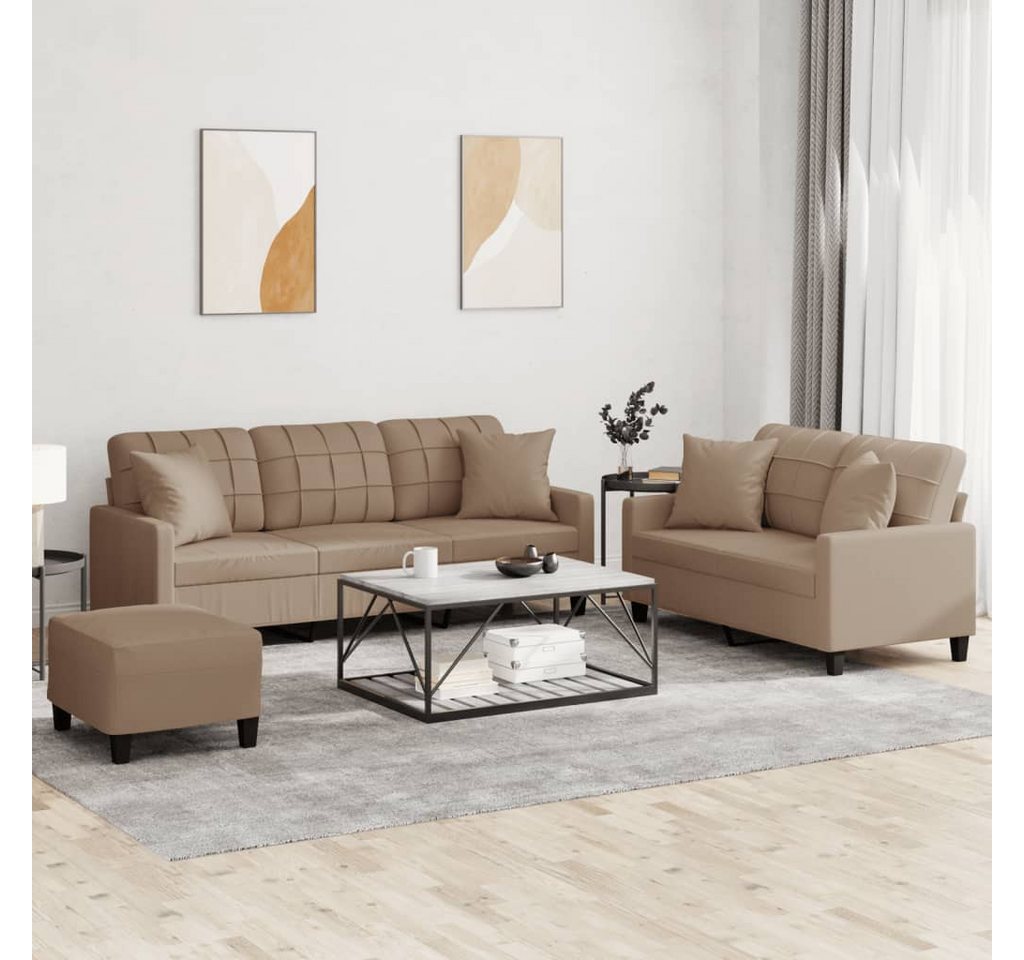 vidaXL Sofa Sofagarnitur mit Kissen Kunstleder, mit Zierkissen + Fußhocker, günstig online kaufen