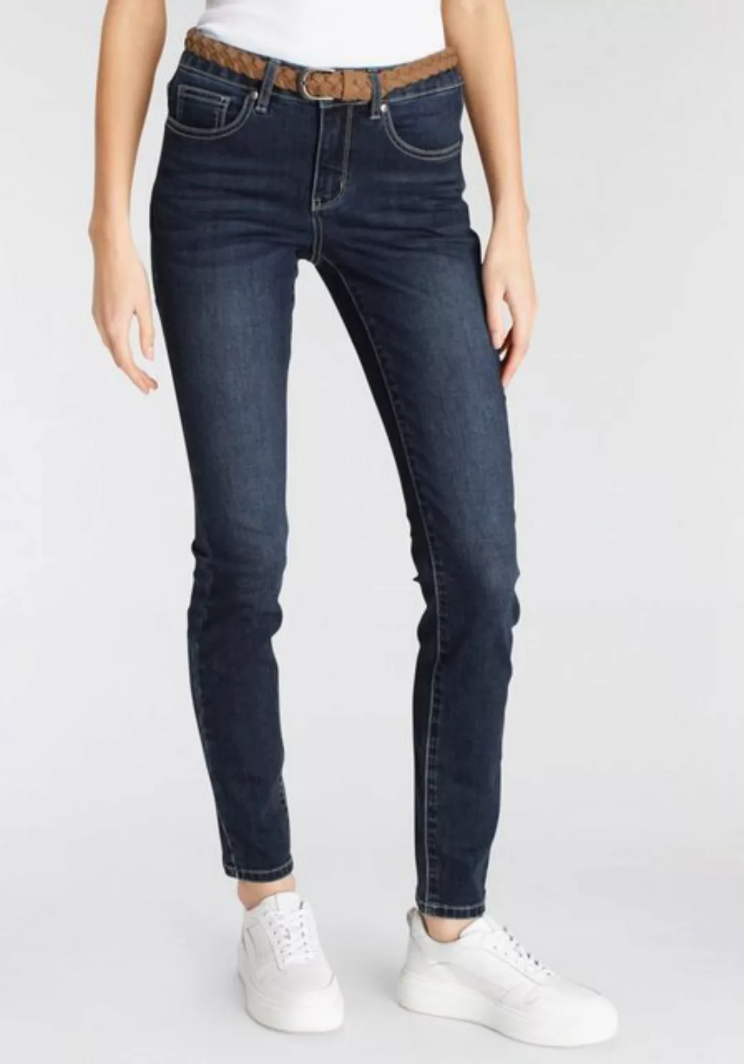 DELMAO Slim-fit-Jeans (Set, 2-tlg., mit Gürtel) mit modischem Flechtgürtel günstig online kaufen