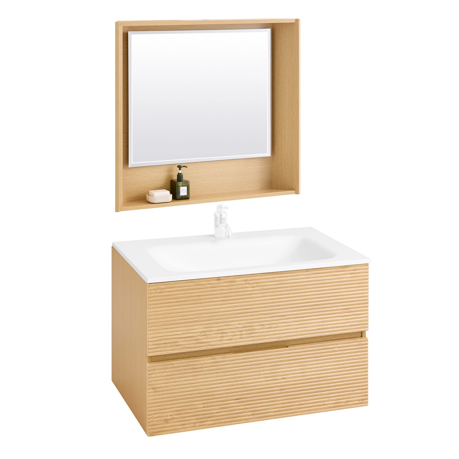 SoBuy Waschbeckenunterschrank Badmöbel Set Wandspiegel Badschrank Natur BZR günstig online kaufen