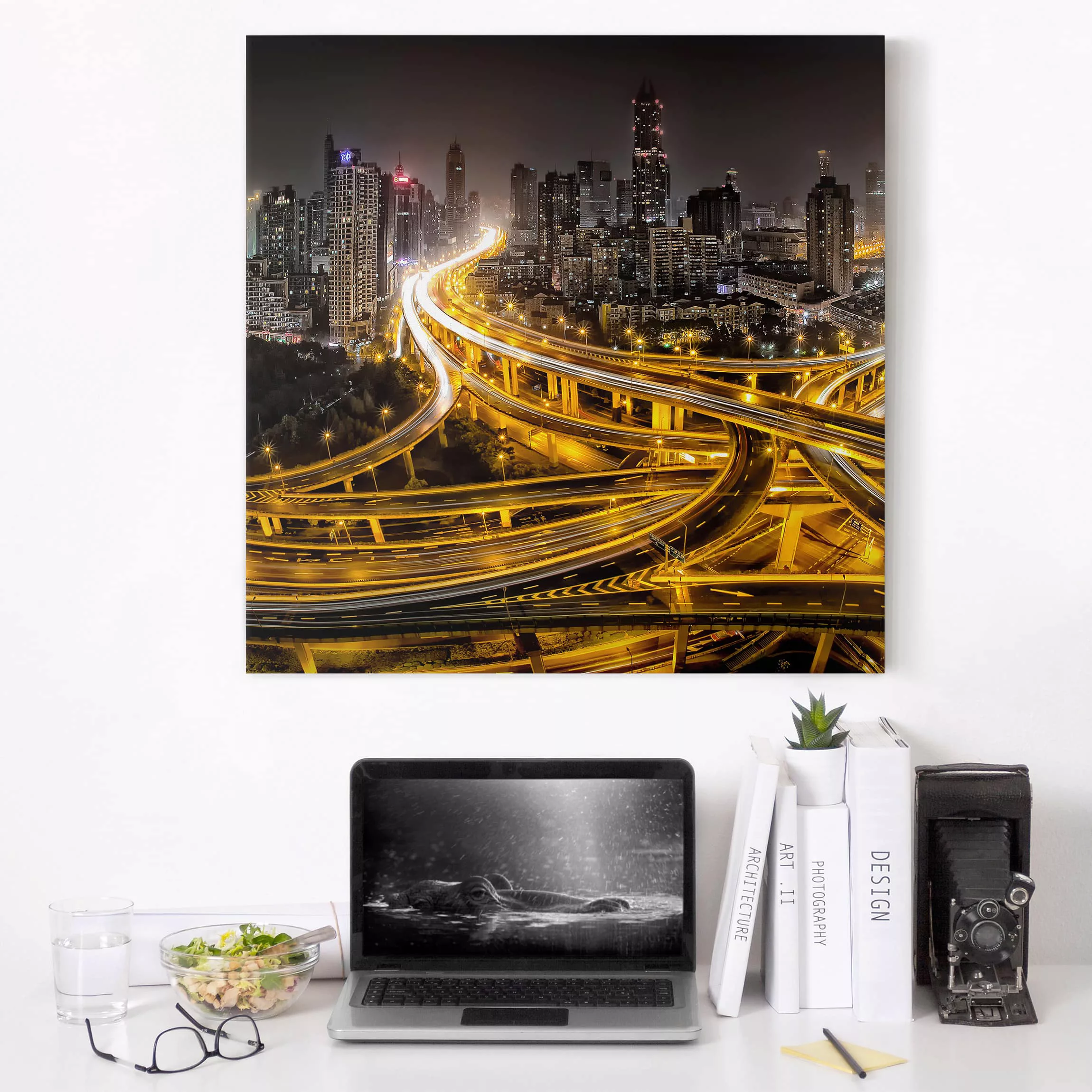 Leinwandbild Architektur & Skyline - Quadrat Shanghai at Night günstig online kaufen