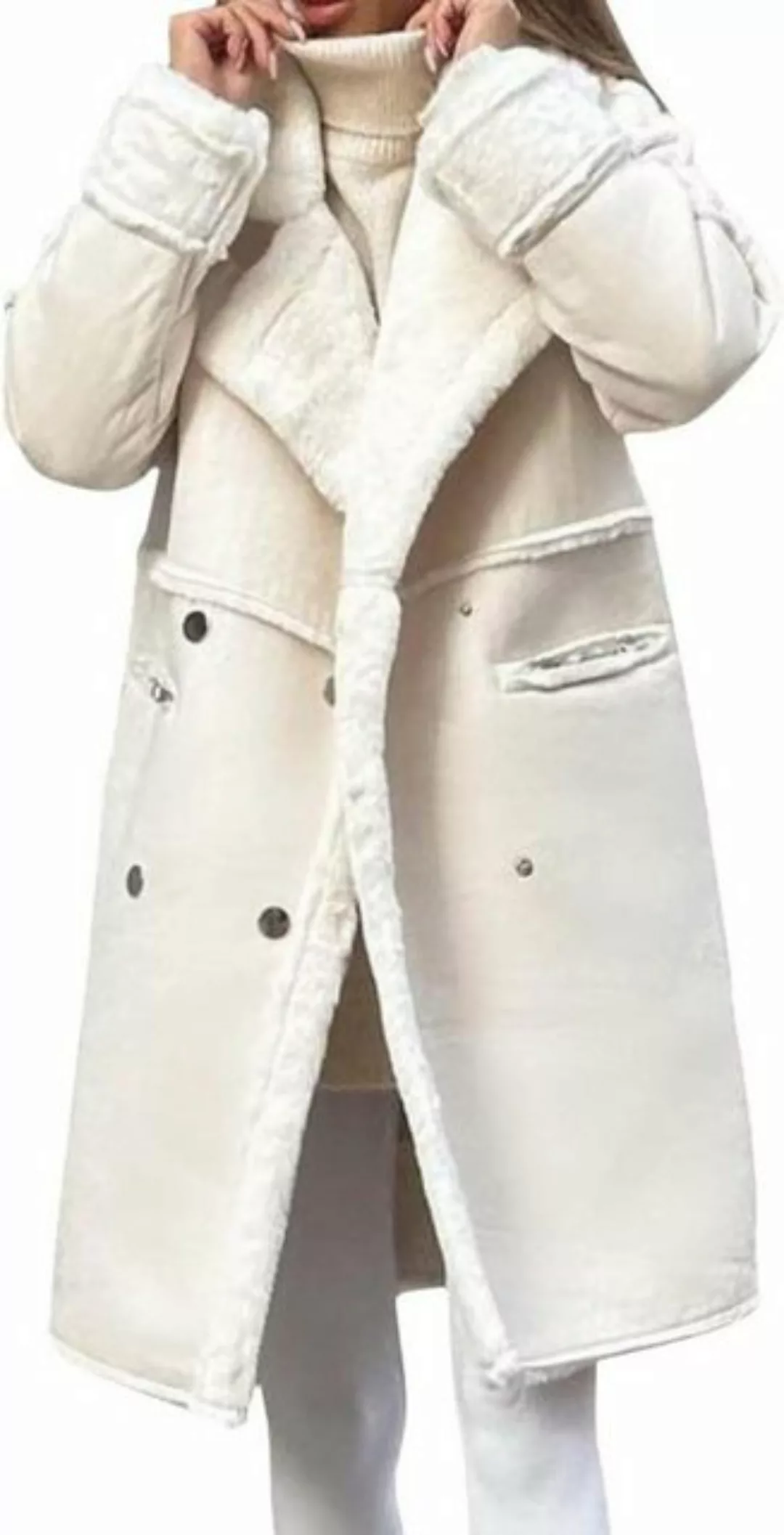 FIDDY Blusenjacke Damen Winter Revers Jacke Fleece Revers Lange Cardigan Ma günstig online kaufen