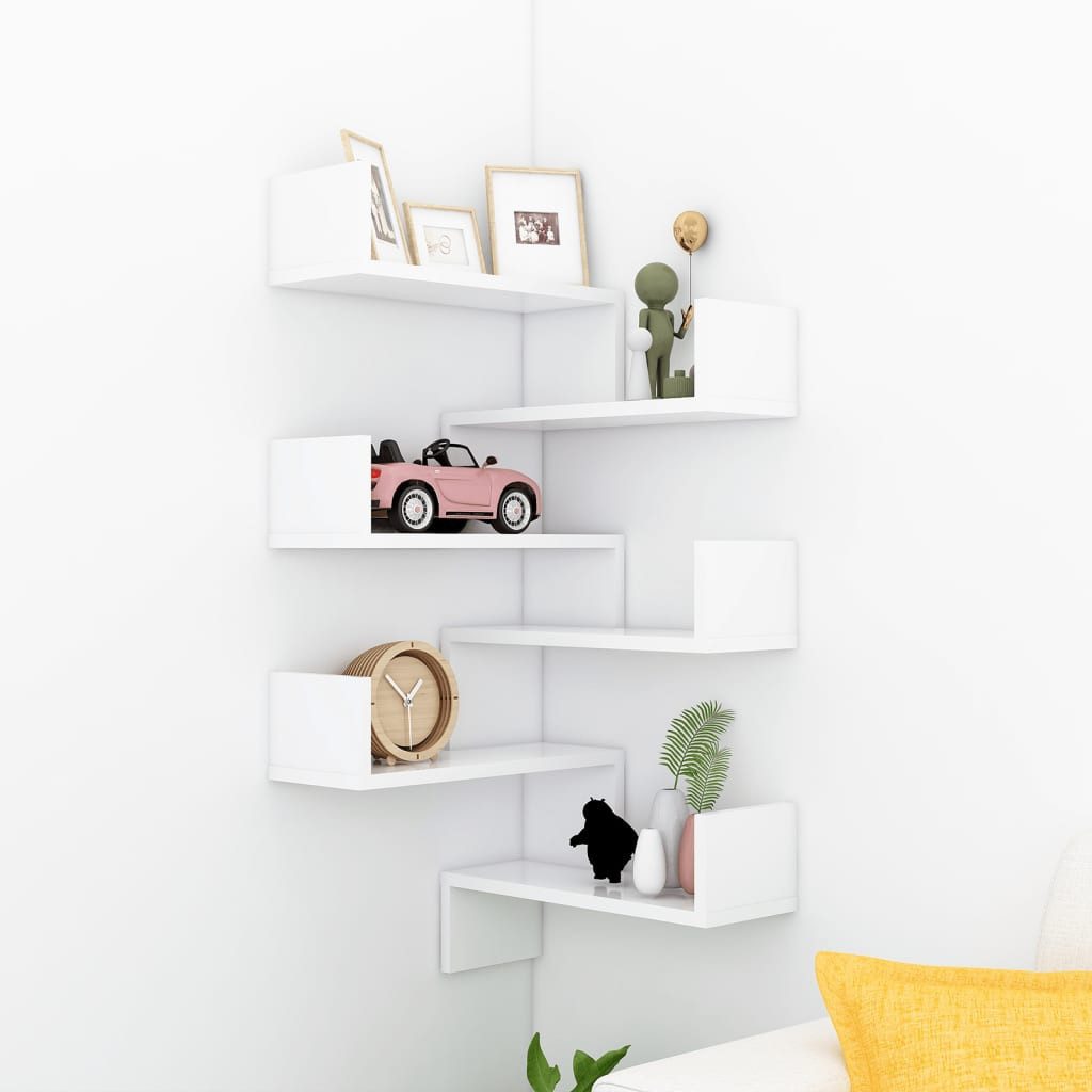 vidaXL Eckregal Wand-Eckregale 2 Stk Weiß günstig online kaufen