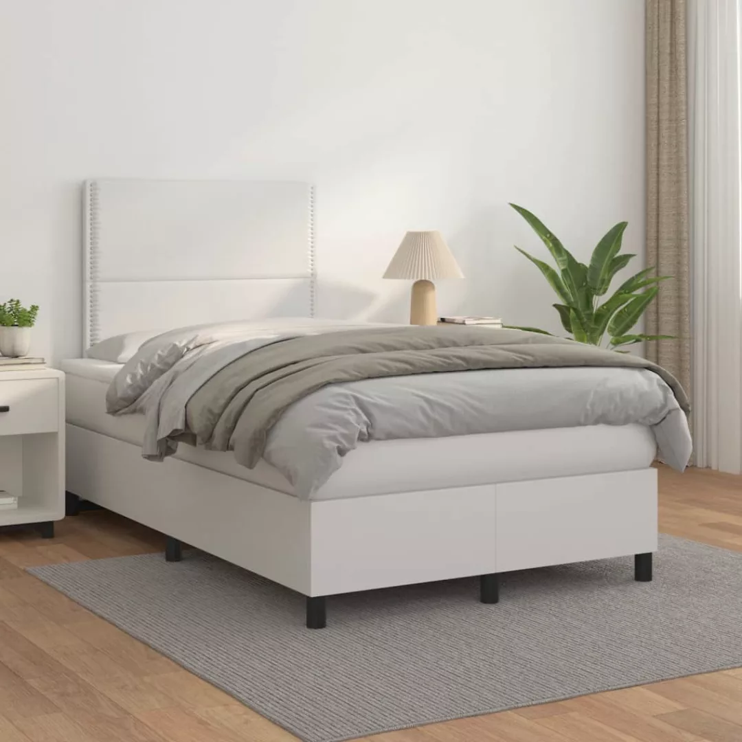 Vidaxl Boxspringbett Mit Matratze Weiß 120x200 Cm Kunstleder günstig online kaufen