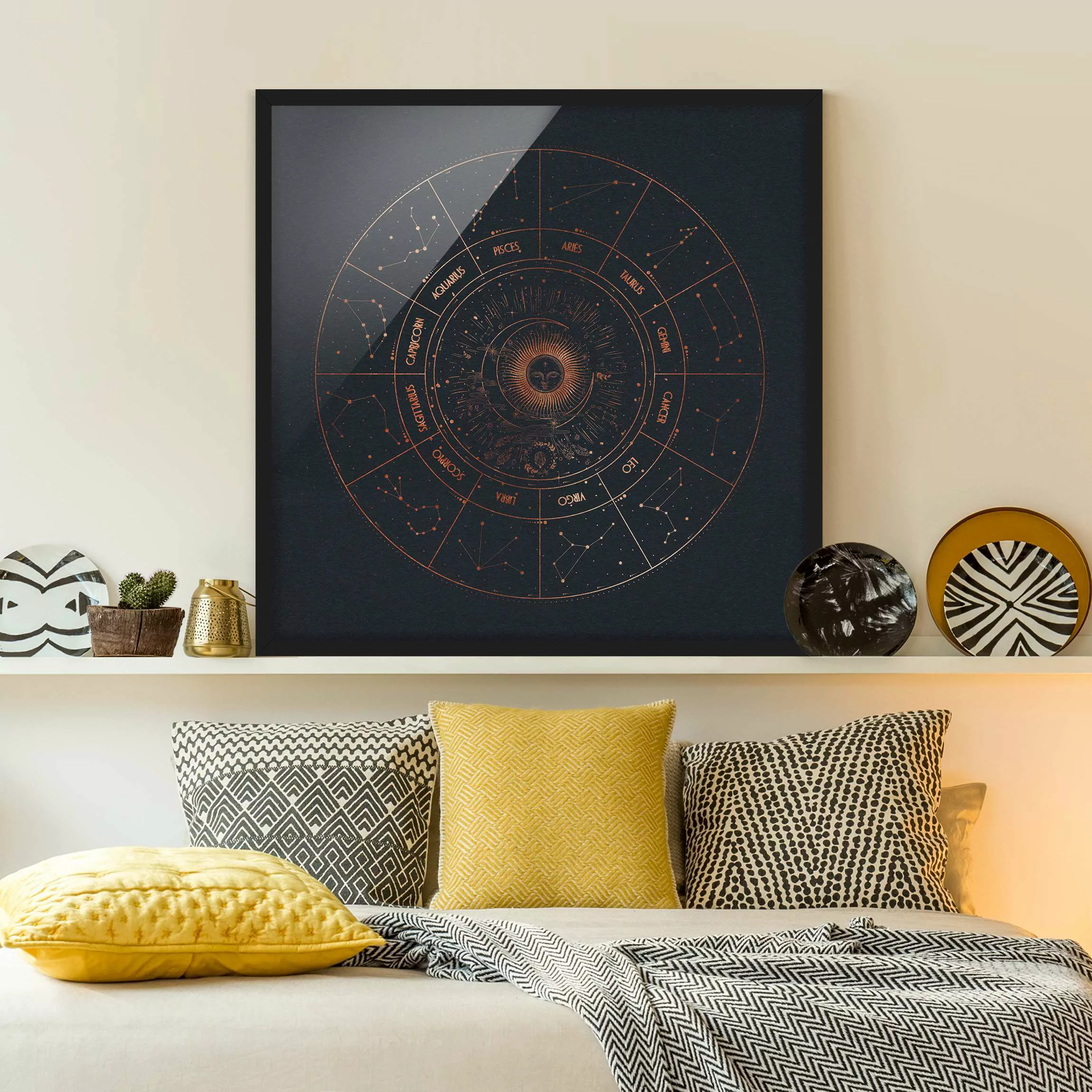 Bild mit Rahmen Stadt-, Land- & Weltkarte - Quadrat Astrologie Die 12 Stern günstig online kaufen
