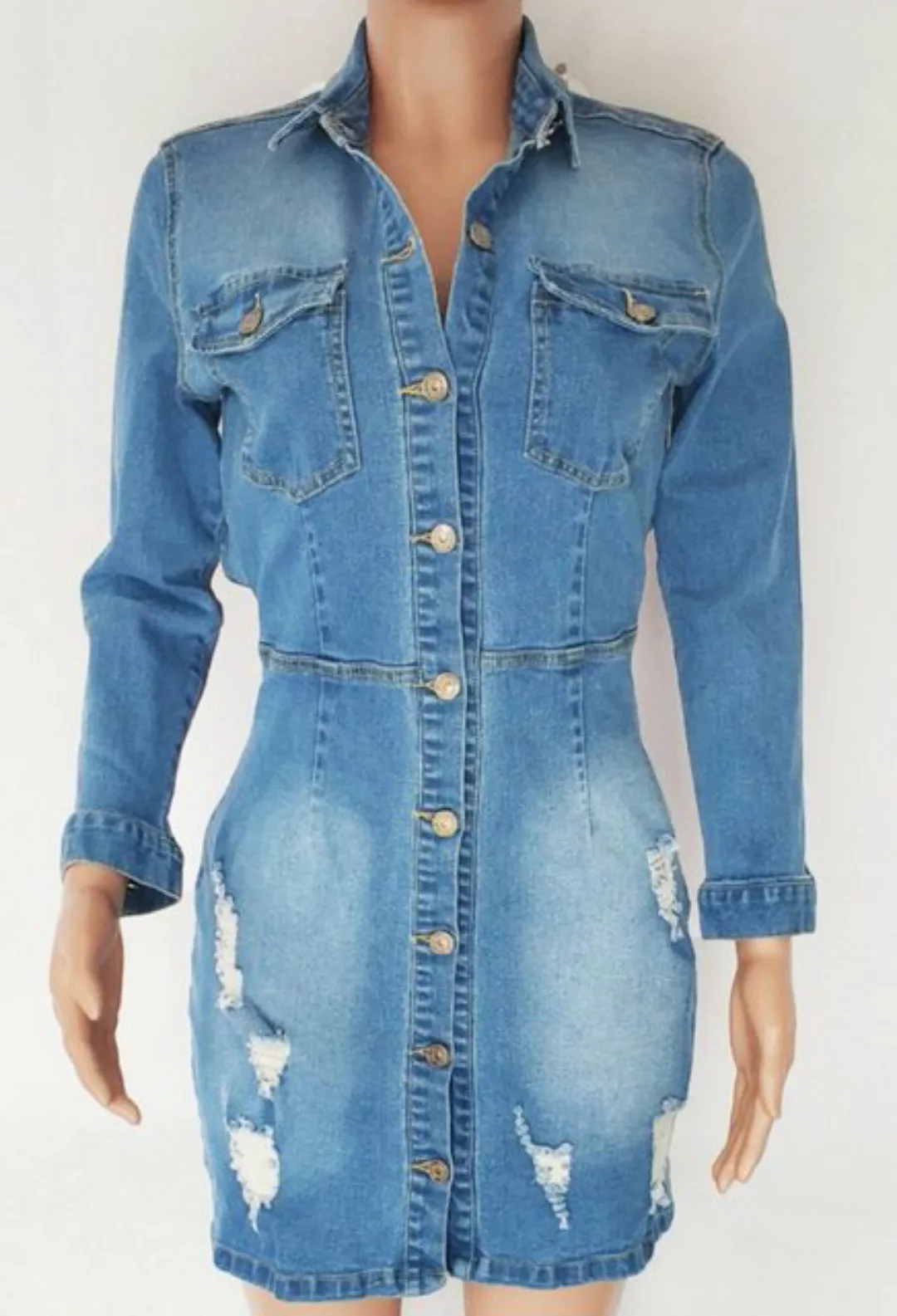 LOVGCCN Jeanskleid Zerrissener Jeansrock mit Reversknöpfen (Schlanker und s günstig online kaufen