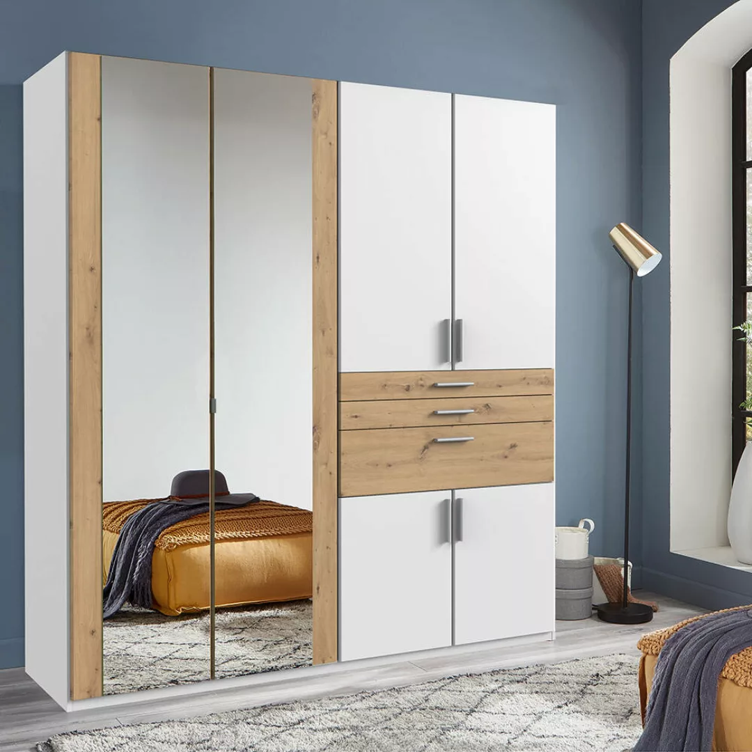 Schlafzimmermöbel Kleiderschrank HONRUBIA-43 in weiß mit Absetzungen in Art günstig online kaufen