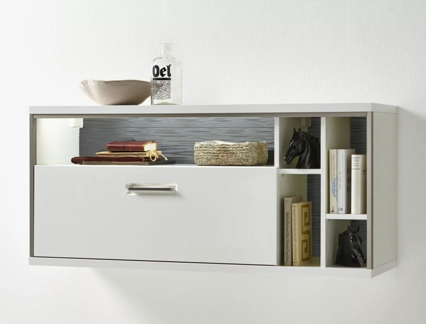 expendio Vitrine Travis 10 weiß Hochglanz 124x56x38 cm vormontiert mit Bele günstig online kaufen