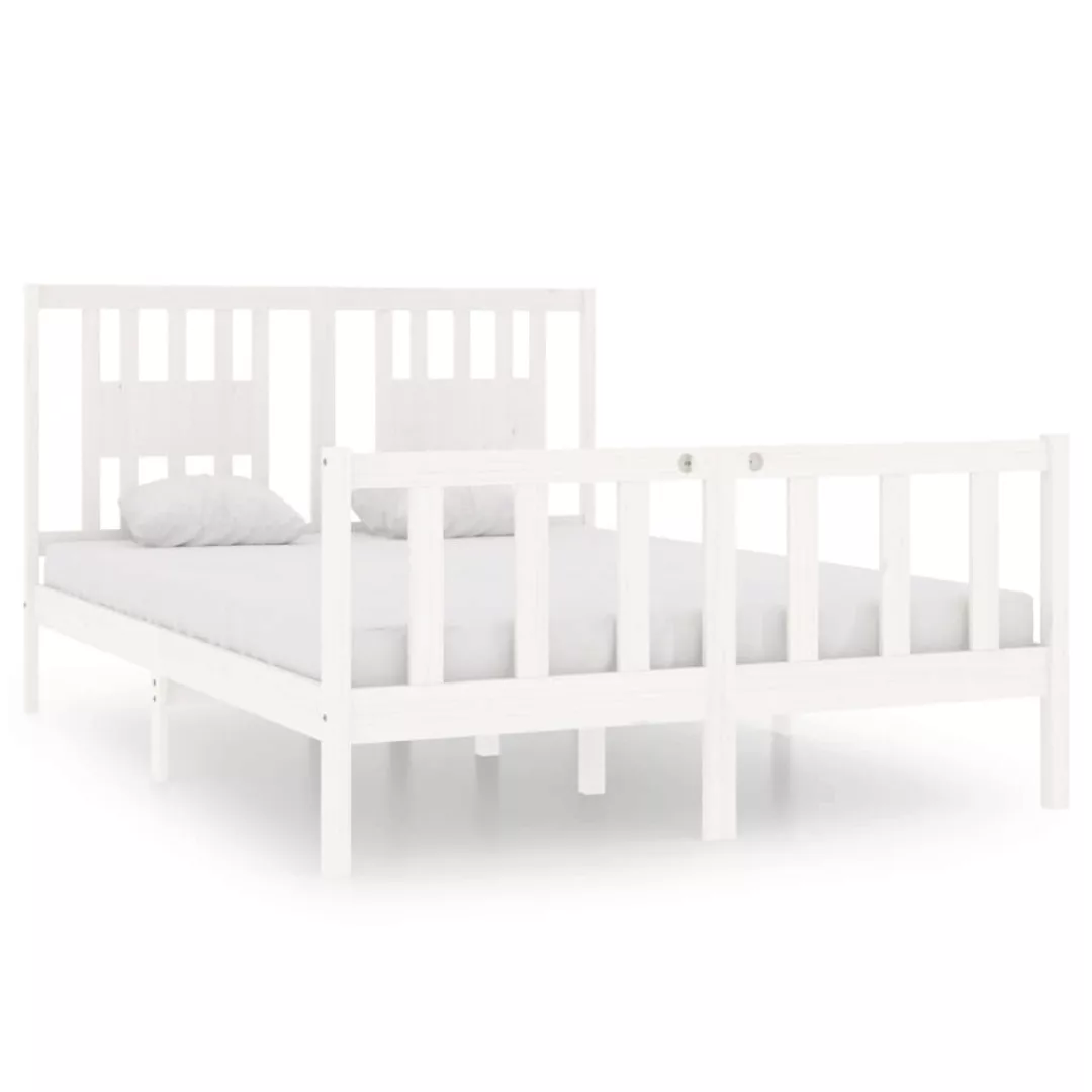 vidaXL Bettgestell Massivholzbett Weiß 140x190 cm Bett Bettrahmen Bettgeste günstig online kaufen