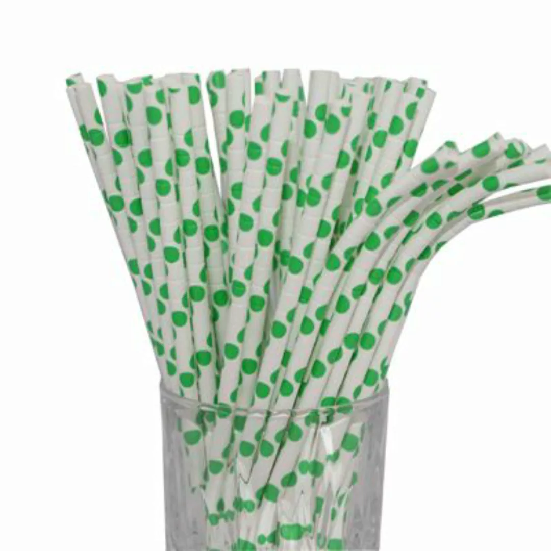 LUXENTU Papier-Trinkhalm grün/weiß gepunktet mit Knick 100 Stück Trinkhalme günstig online kaufen