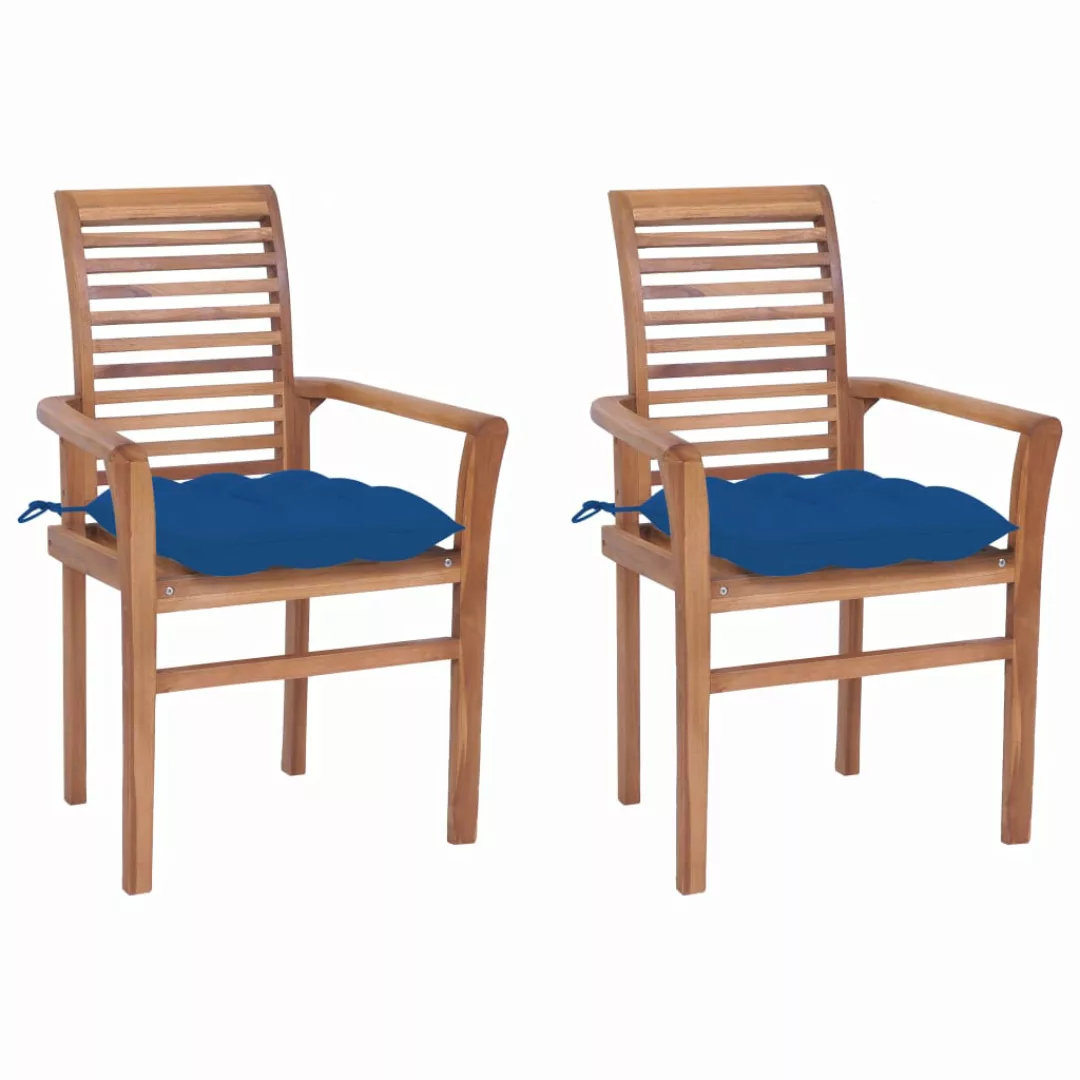 Essstühle 2 Stk. Mit Blauen Kissen Massivholz Teak günstig online kaufen