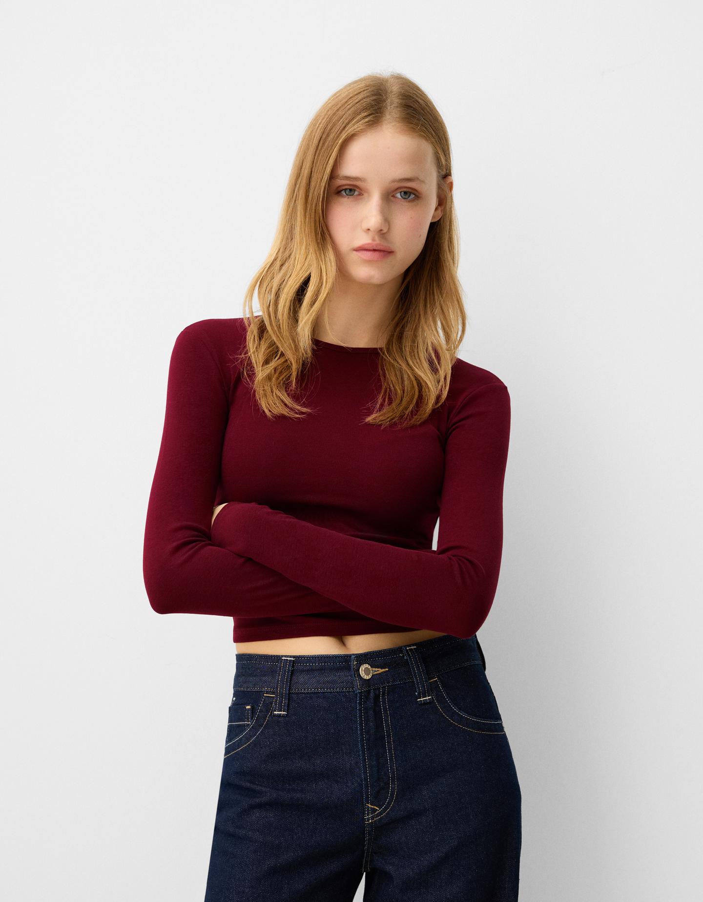 Bershka Langarmshirt Damen L Bordeaux günstig online kaufen