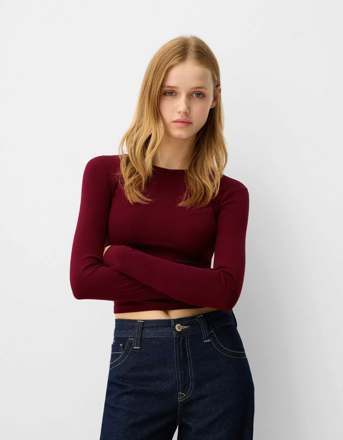 Bershka Langarmshirt Damen 10-12 Bordeaux günstig online kaufen