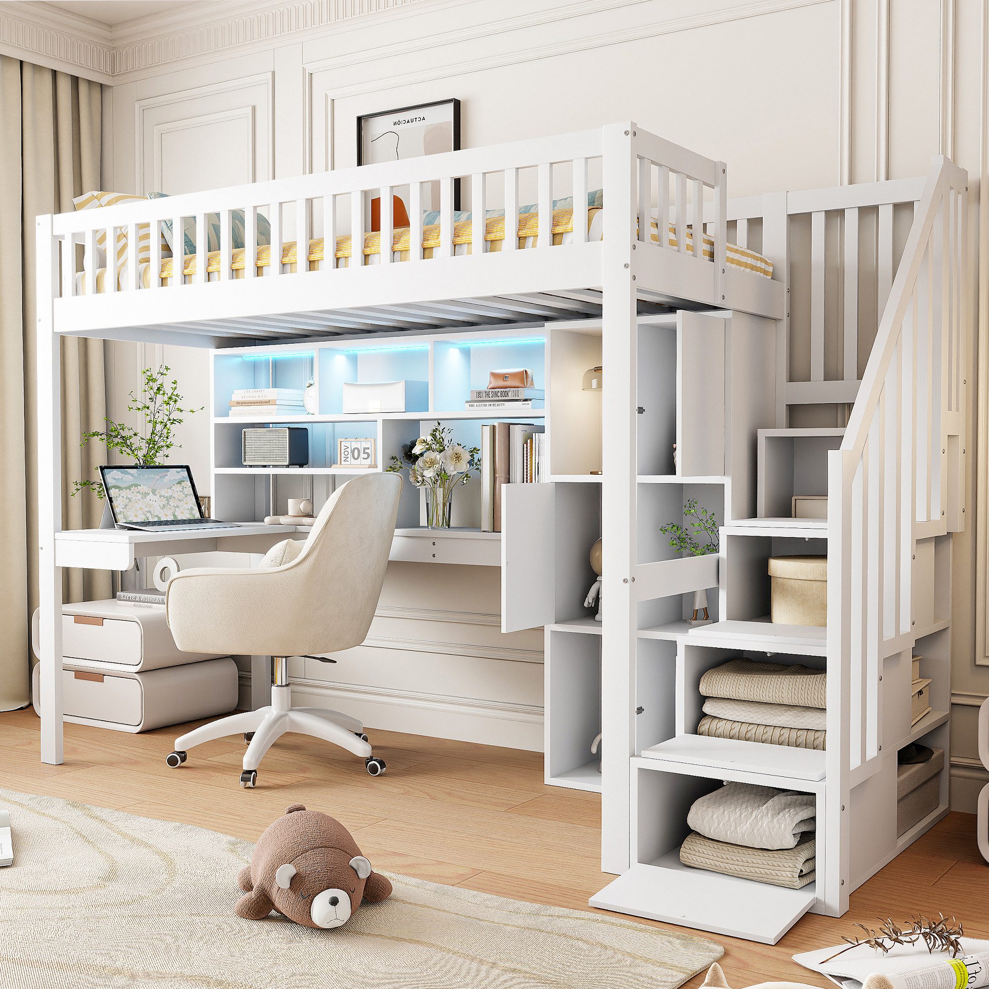 Flieks Hochbett Kinderbett 90x200cm mit Ambientelicht, günstig online kaufen