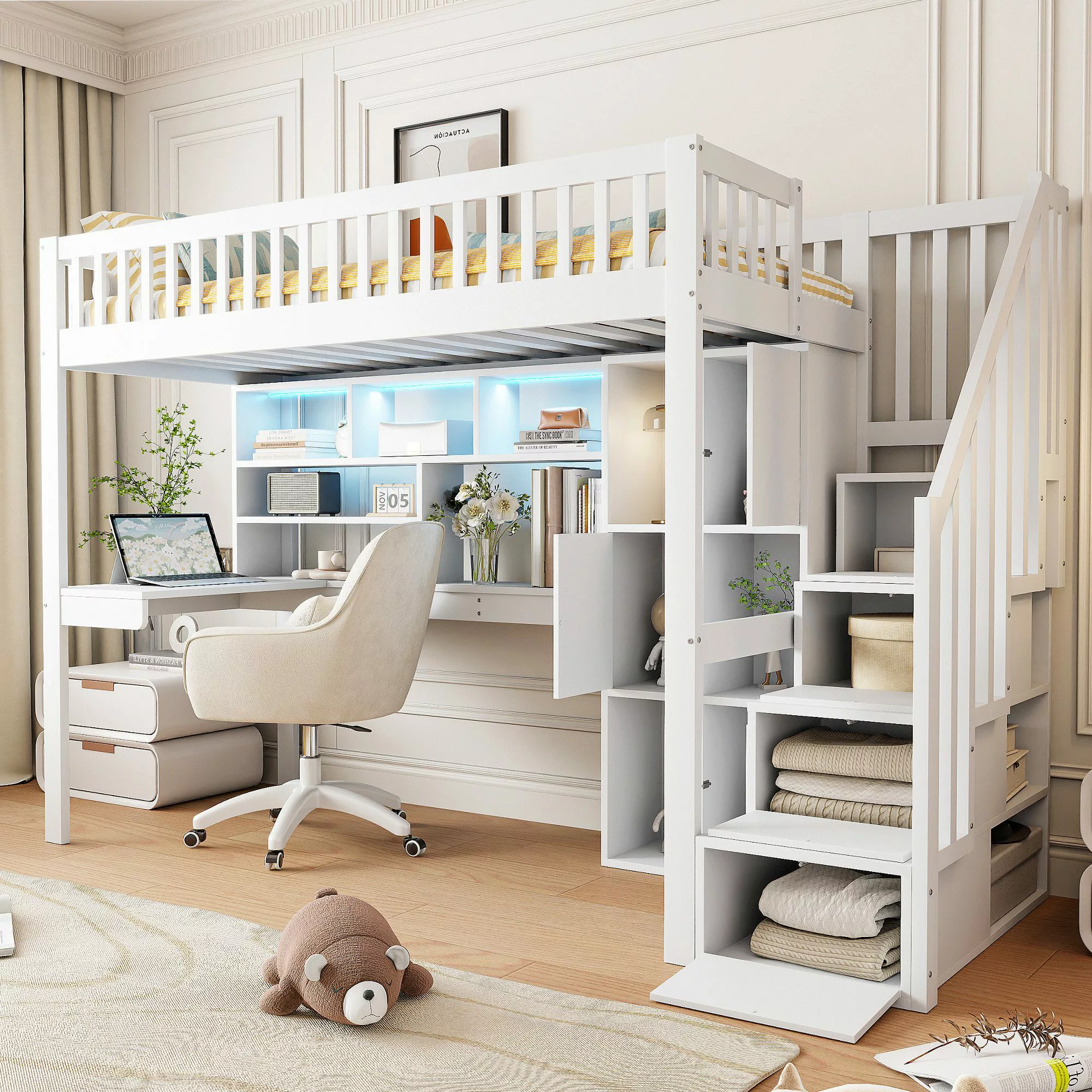 Flieks Hochbett Kinderbett 90x200cm mit Ambientelicht, günstig online kaufen