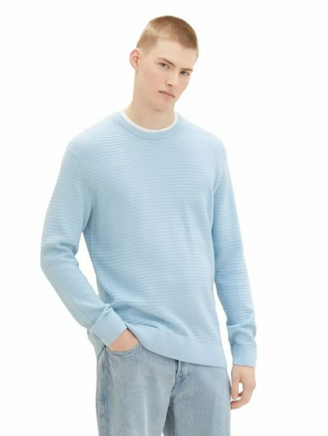 Tom Tailor Denim Herren Rundhals Pullover STRUCTURED DOUBLELAYER - Regular günstig online kaufen