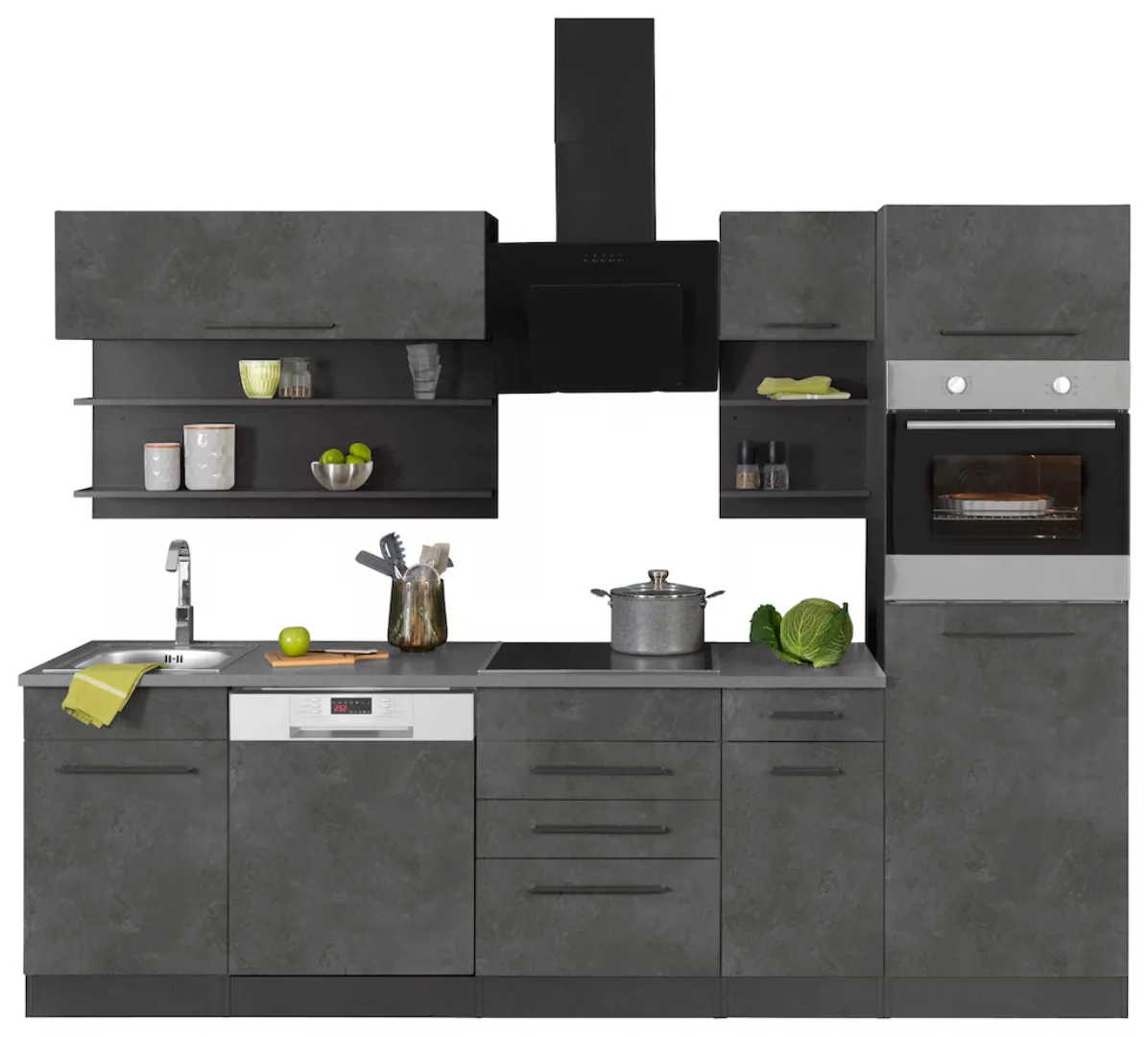 HELD MÖBEL Küchenzeile "Tulsa", ohne E-Geräte, Breite 270 cm, schwarze Meta günstig online kaufen