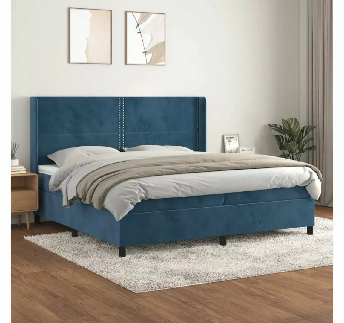 vidaXL Boxspringbett Boxspringbett mit Matratze Dunkelblau 200x200 cm Samt günstig online kaufen