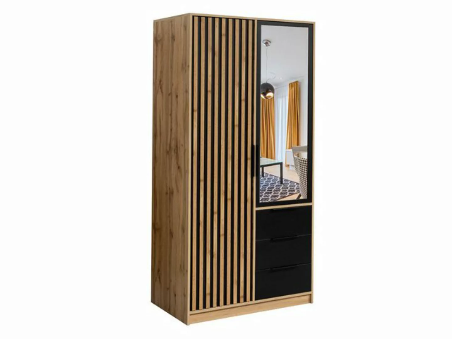 Compleo Kleiderschrank mit Lamellen, Breite 100 cm, Garderobe mit 3 Schubla günstig online kaufen