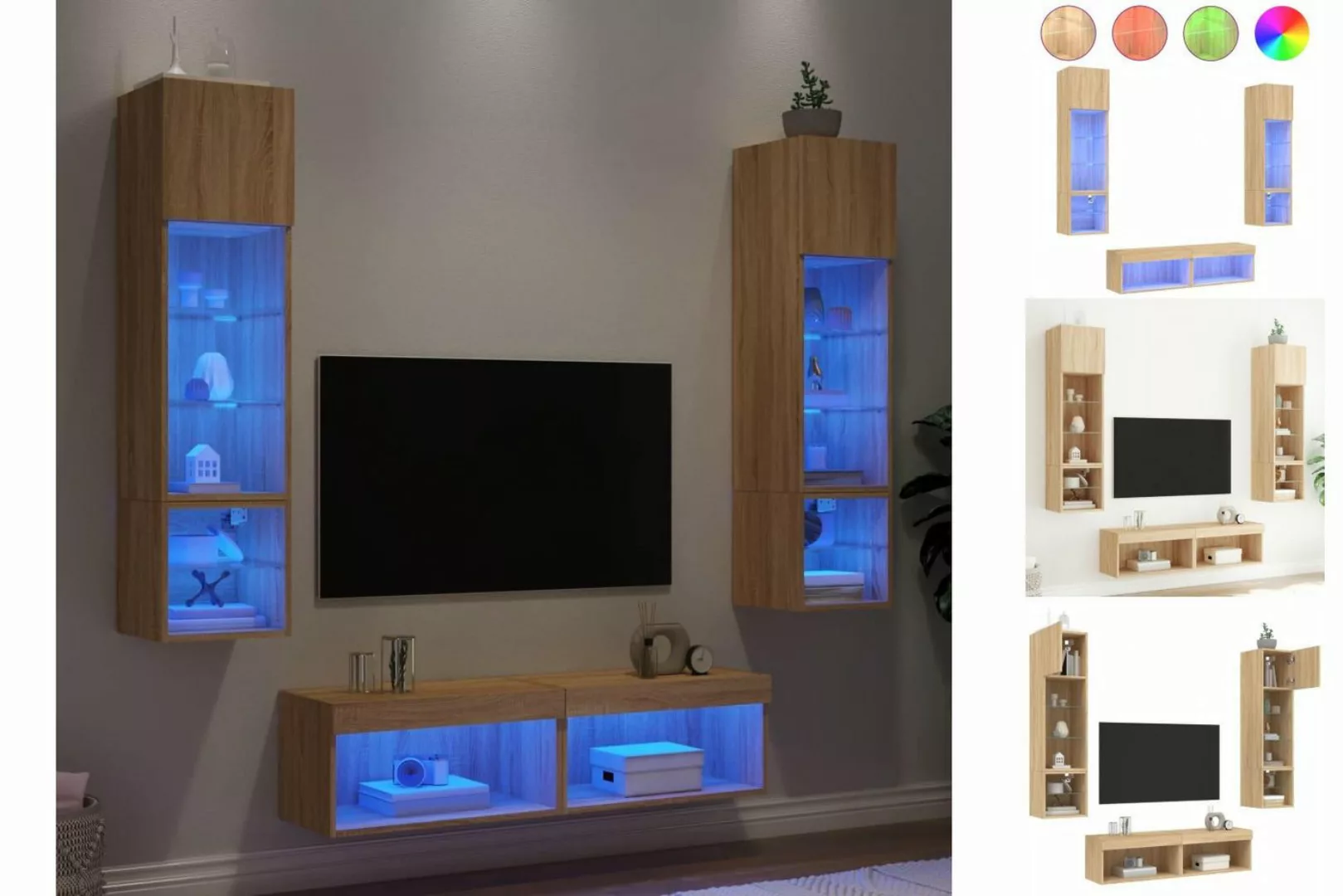 vidaXL TV-Schrank 6-tlg Wohnwand mit LED-Beleuchtung Sonoma-Eiche Spanplatt günstig online kaufen