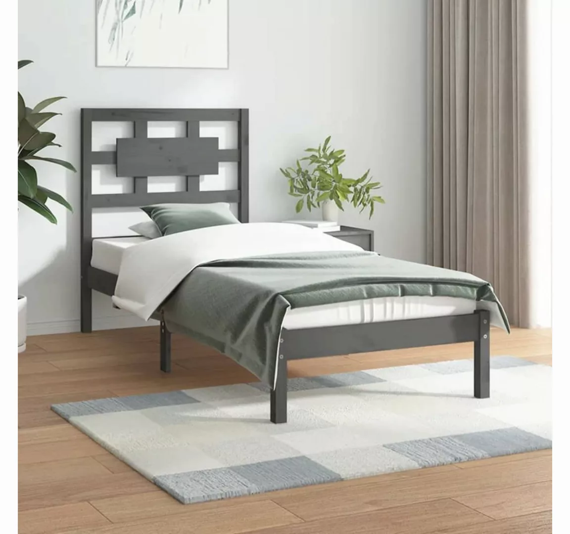 furnicato Bett Massivholzbett Grau Kiefer 90x200 cm günstig online kaufen