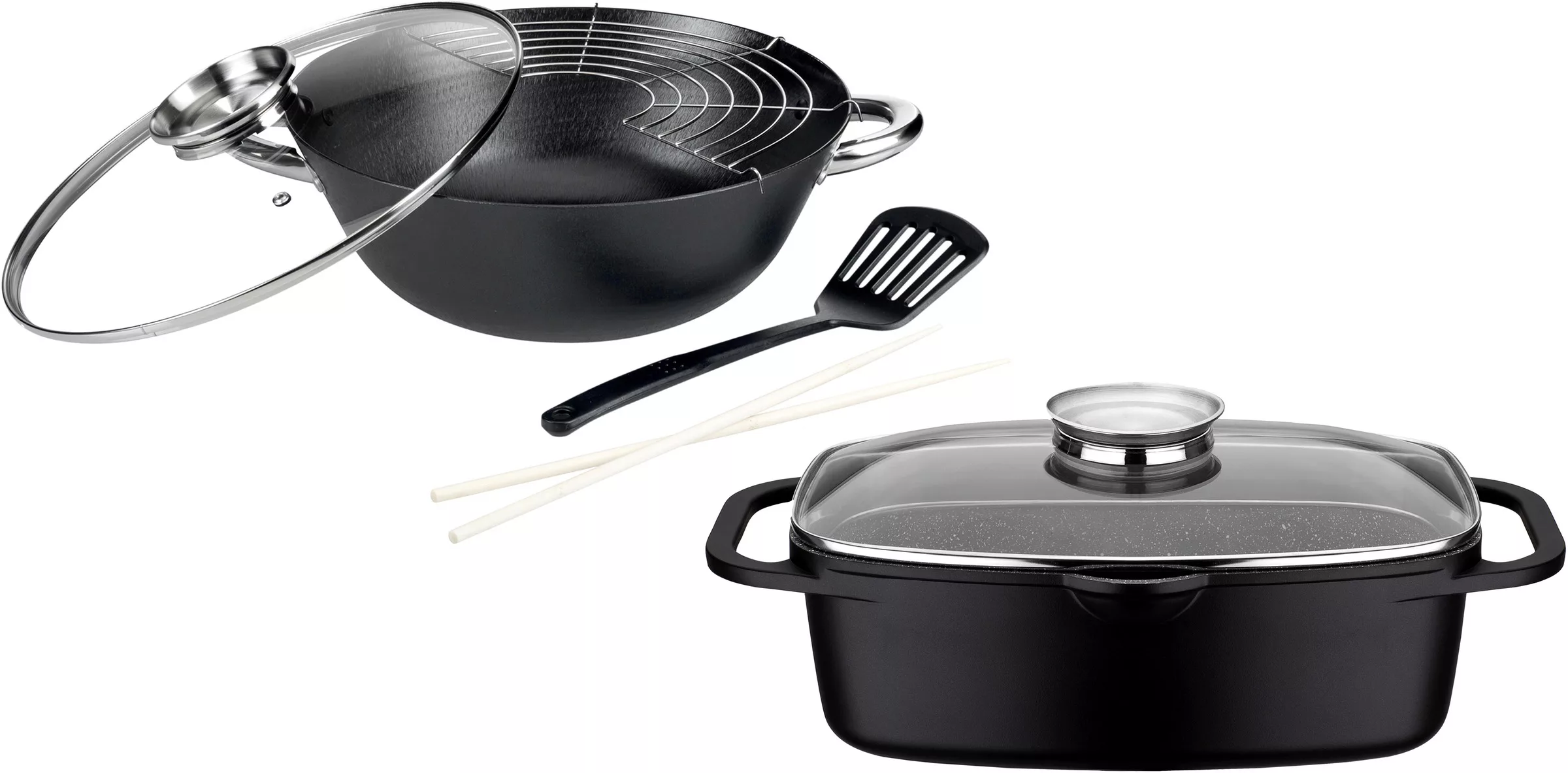 GSW Topf-Set »Gourmet Granit«, Gusseisen, (Set, 4 tlg., 1 Bräter 32cm, 1 Wo günstig online kaufen