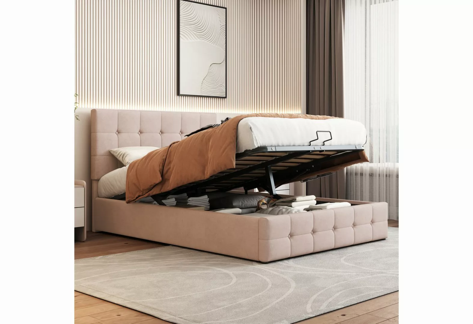 MODFU Bett Gästebett Doppelbett Kinderbett (Metalllattenrost, höhenverstell günstig online kaufen