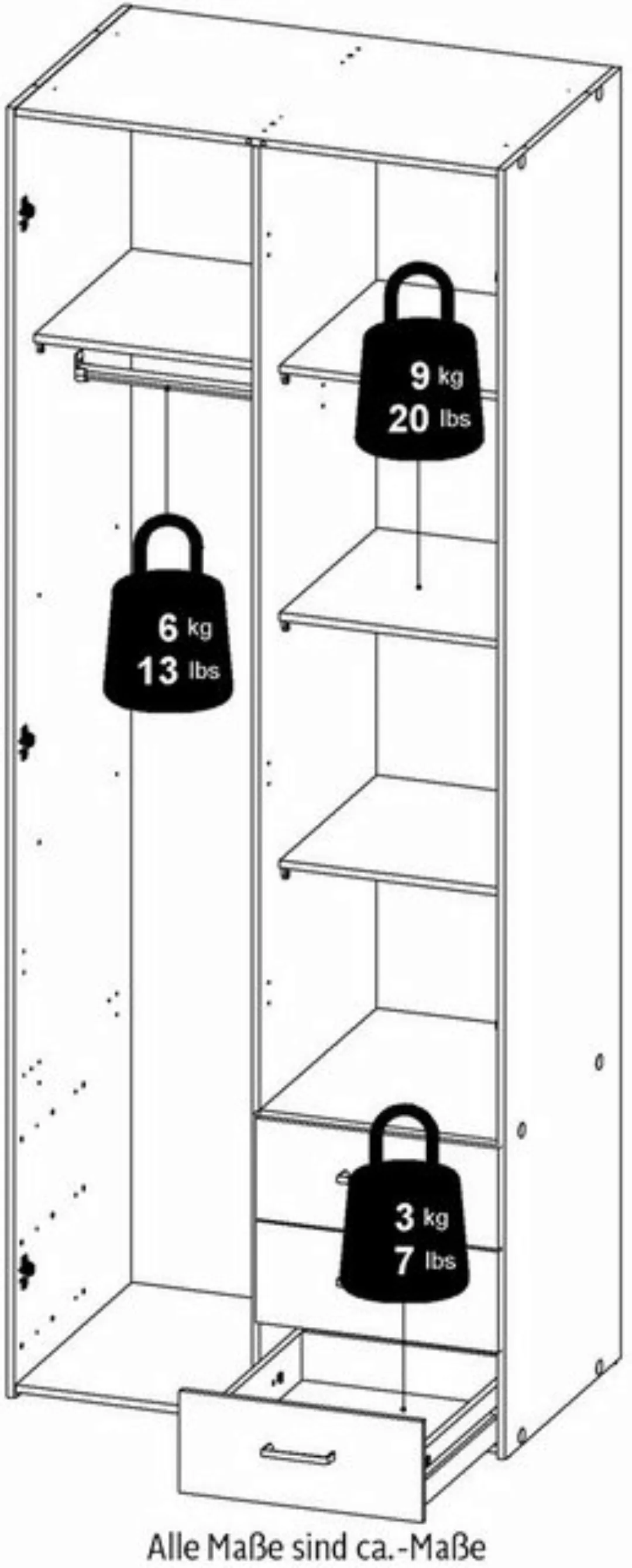 Home affaire Kleiderschrank, Mit viel Stauraum, graue Stangengriffe, Gr. ca günstig online kaufen