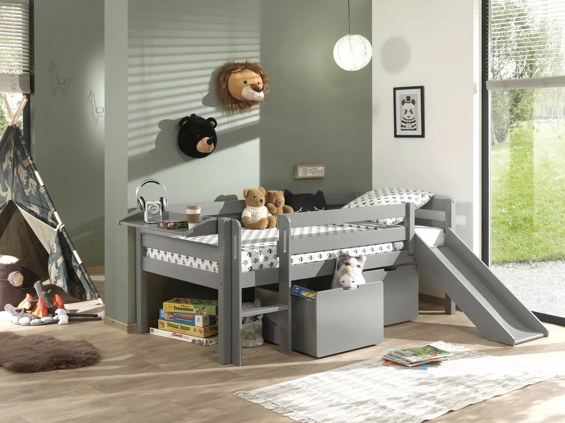 Vipack Spielbett »Pino, Kiefer massiv, mit Rolllattenrost, 2 Rollboxen, Mad günstig online kaufen