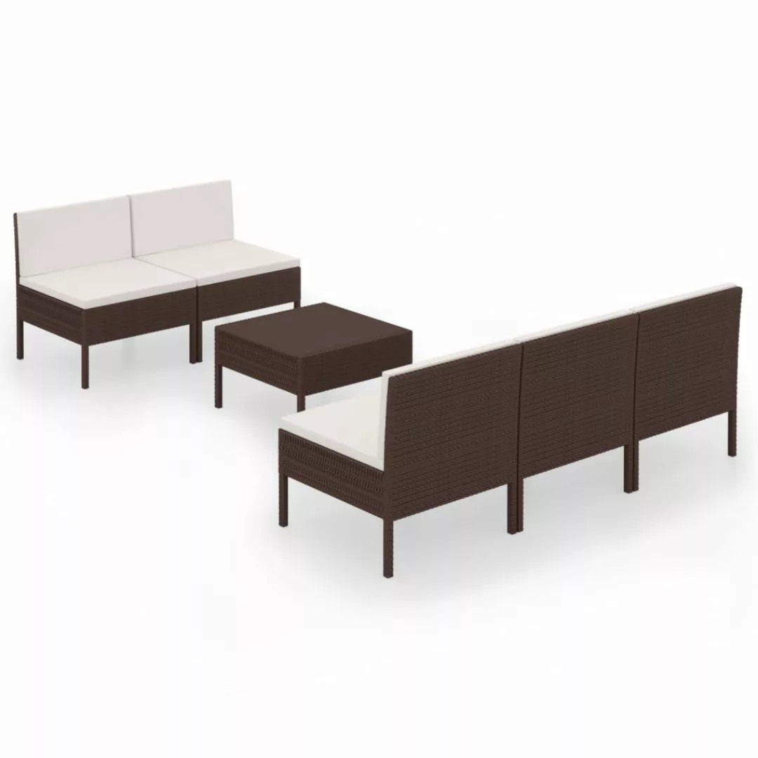 6-tlg. Garten-lounge-set Mit Auflagen Poly Rattan Braun günstig online kaufen