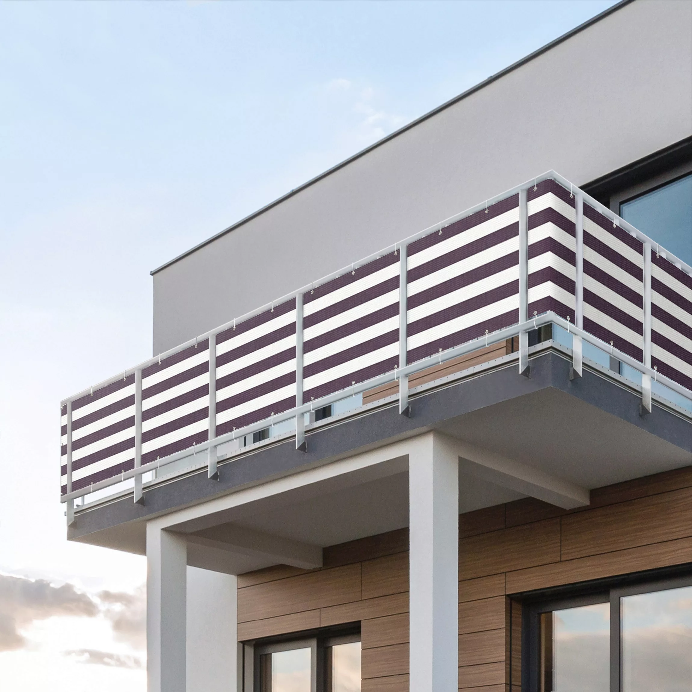Balkon Sichtschutz Querstreifen in Dunklem Violett günstig online kaufen