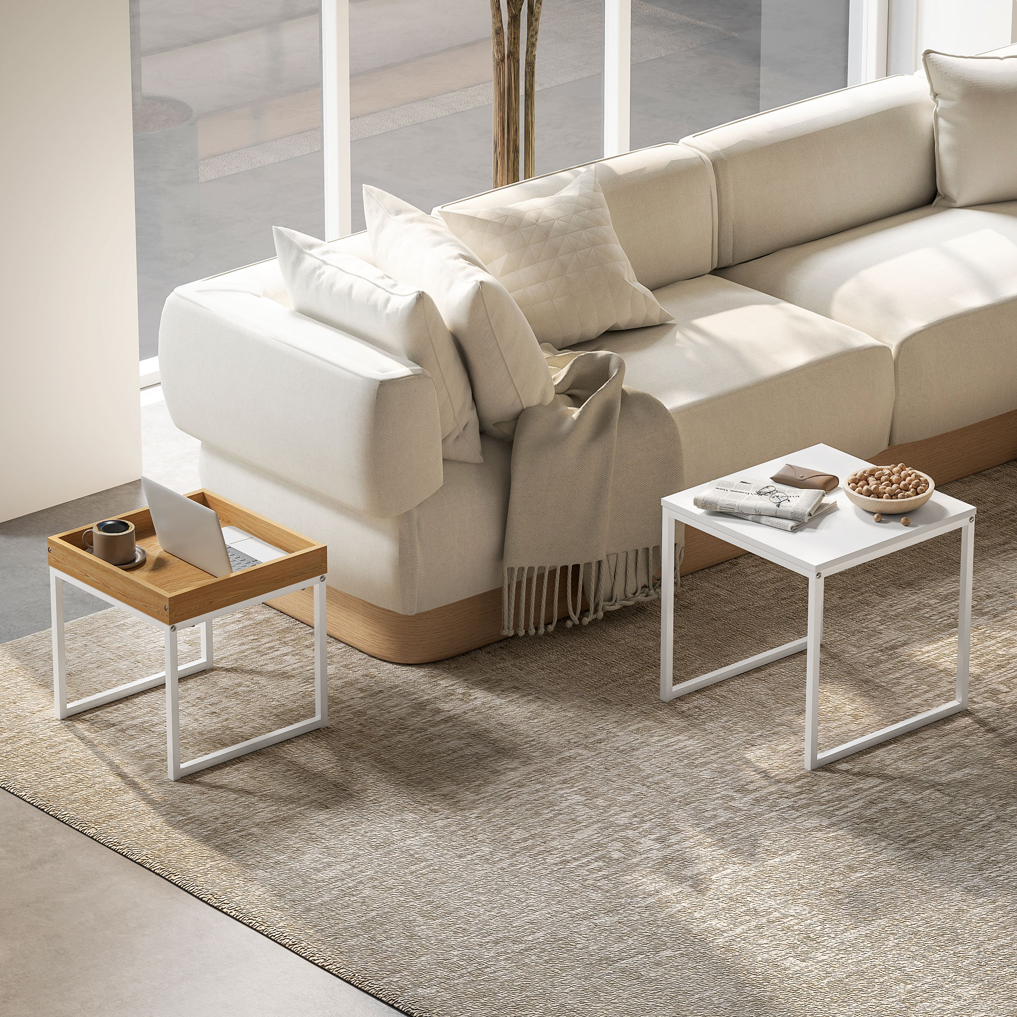 HOMCOM 2er-Set Couchtisch, Eckiger Beistelltisch, Kaffeetisch mit Stahlgest günstig online kaufen
