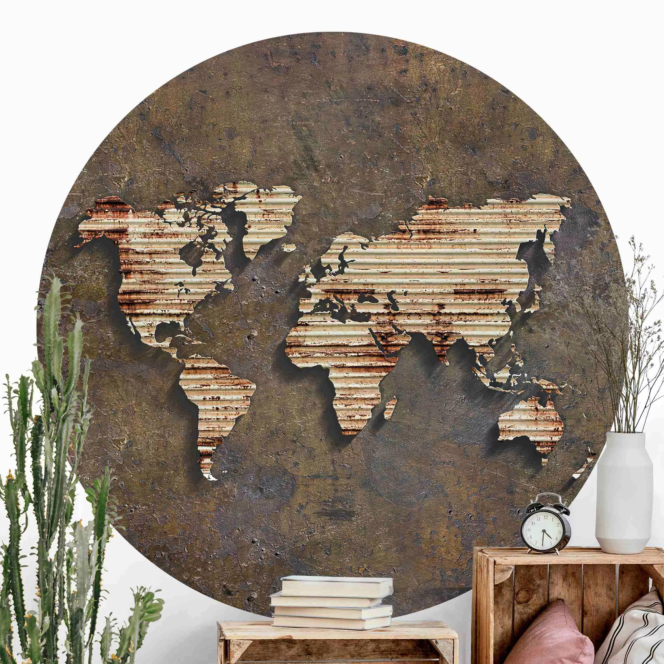 Runde Fototapete selbstklebend Rost Weltkarte günstig online kaufen