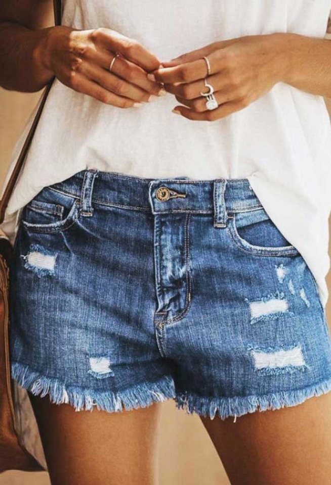SEGUEN Jeansshorts Sommer hohe Taille A-Linie dünne Jeans-Shorts (Gewaschen günstig online kaufen
