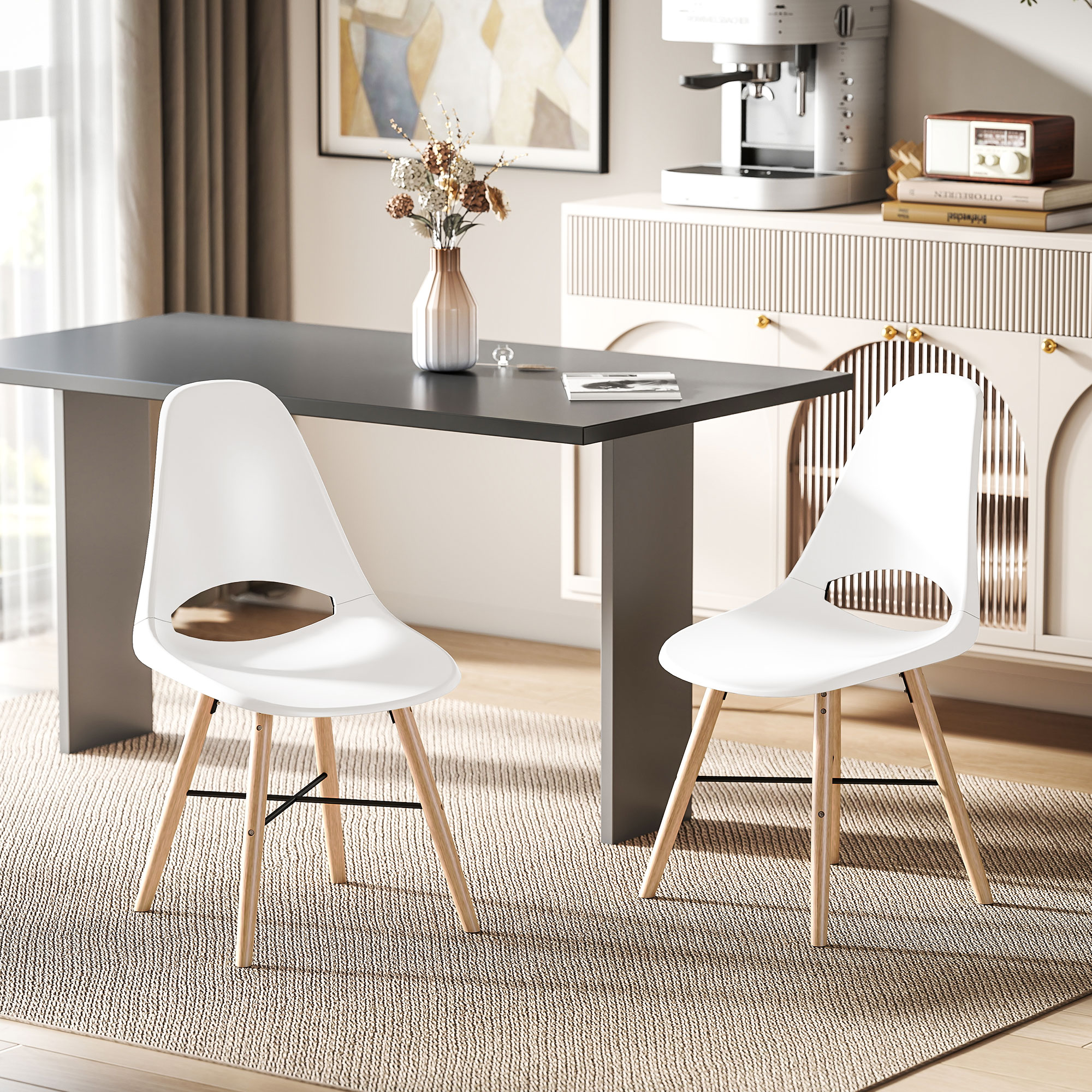 HOMCOM Set von 2 Esszimmerstühlen, Moderne Küchenstühle mit Ausschnitt-Desi günstig online kaufen