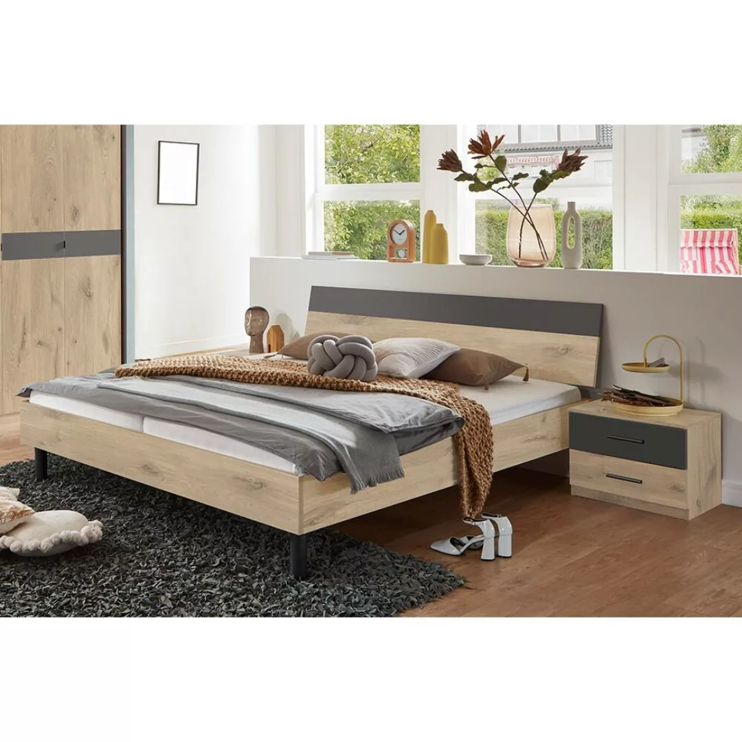 Schlafzimmer-Set 3-teilig BRADFORD-43 Bett 160x200 cm, Eiche mit graphit günstig online kaufen