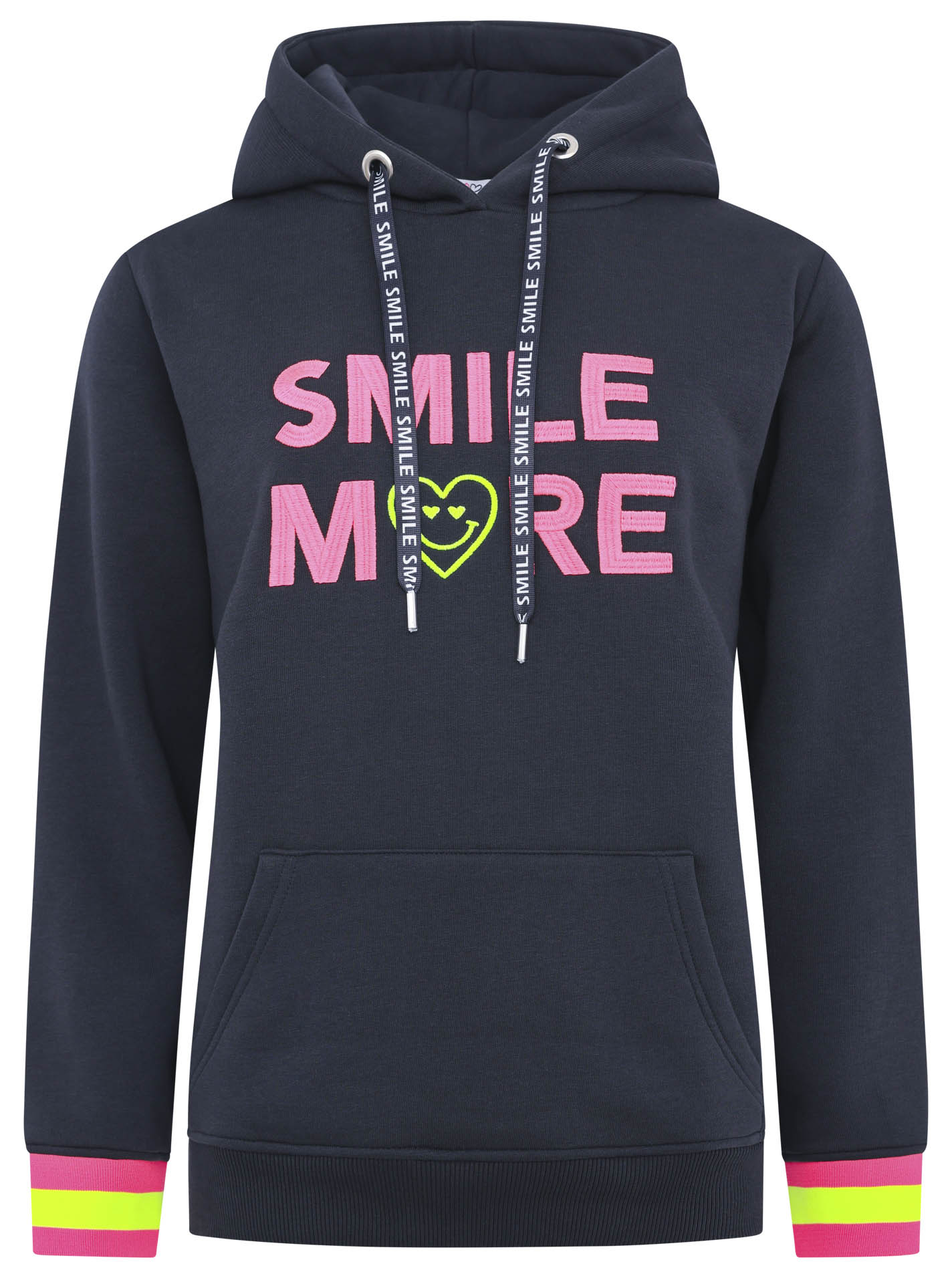 Zwillingsherz Hoodie ""Smile More"", miz fröhlicher Stickerei und Neonbündc günstig online kaufen