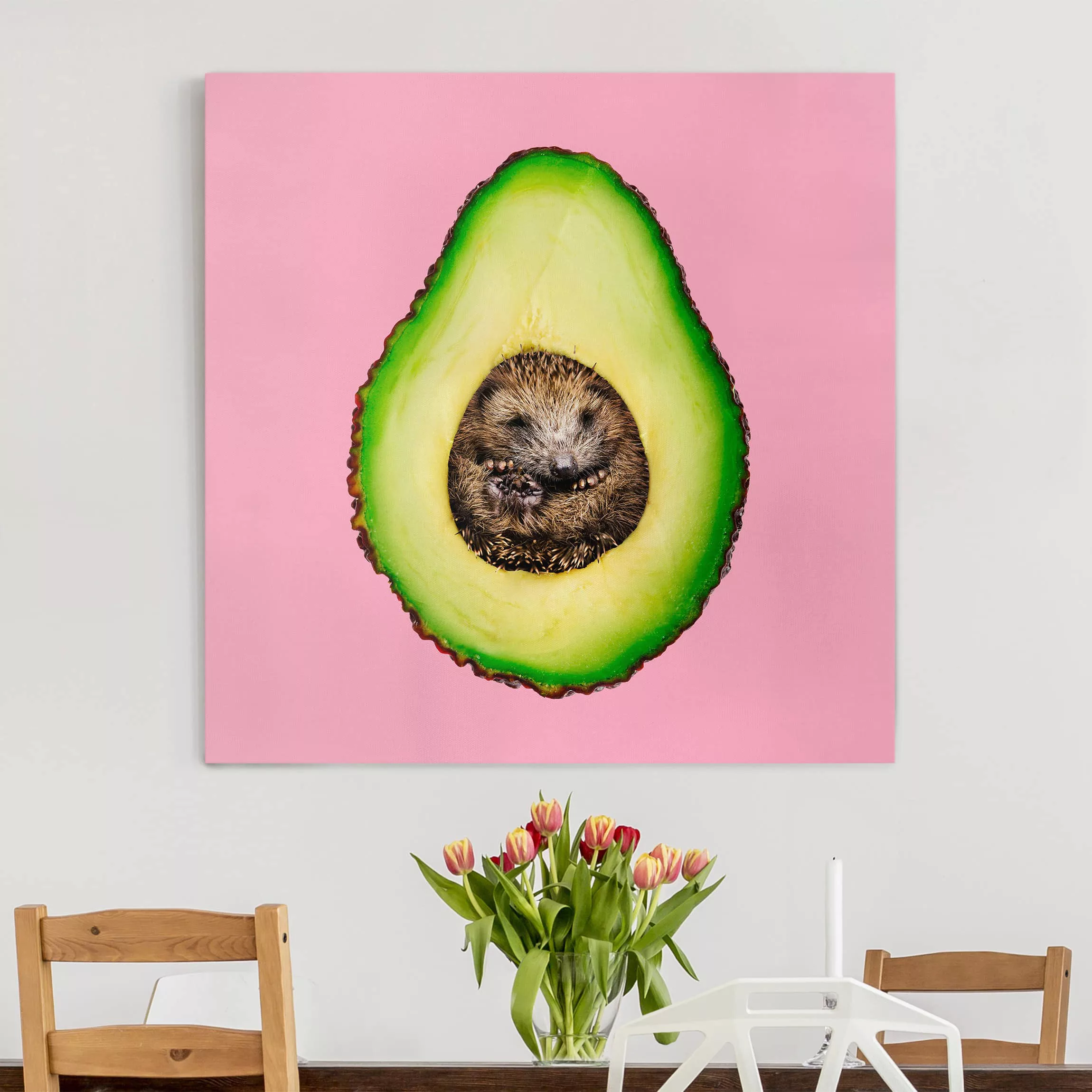 Leinwandbild Küche - Quadrat Avocado mit Igel günstig online kaufen