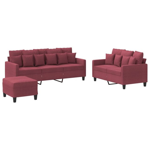 vidaXL Sofa Sofagarnitur Set mit Kissen Stoff, 3-tlg., Rot günstig online kaufen