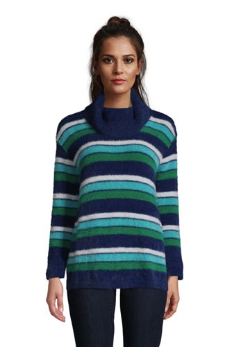 Gestreifter Pullover aus Fransengarn mit weitem Kragen, Damen, Größe: 48-50 günstig online kaufen