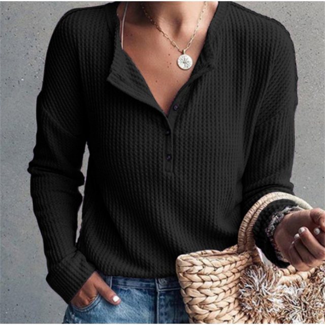 RUZU UG Langarmbluse Damen-T-Shirt mit Waffelstrick-Pullover, langärmelig, günstig online kaufen