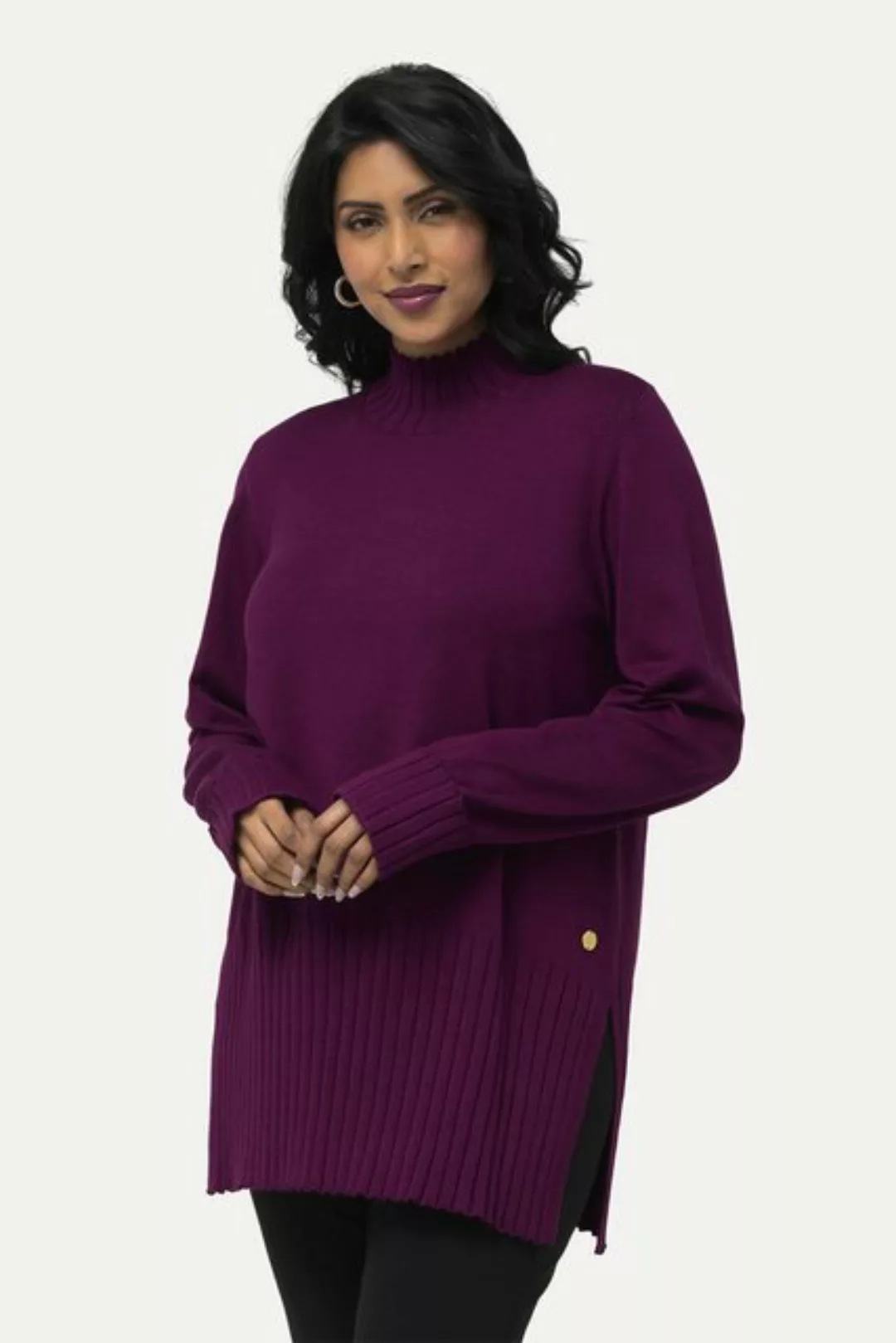 Ulla Popken Strickpullover Pullover gerippter Stehkragen Langarm günstig online kaufen