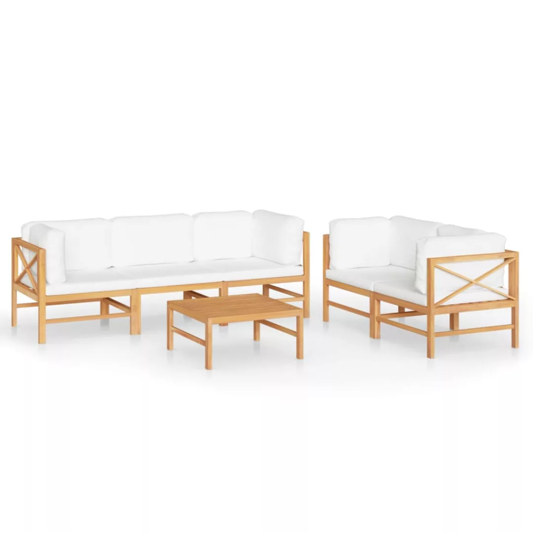 6-tlg. Garten-lounge-set Mit Creme Kissen Massivholz Teak günstig online kaufen