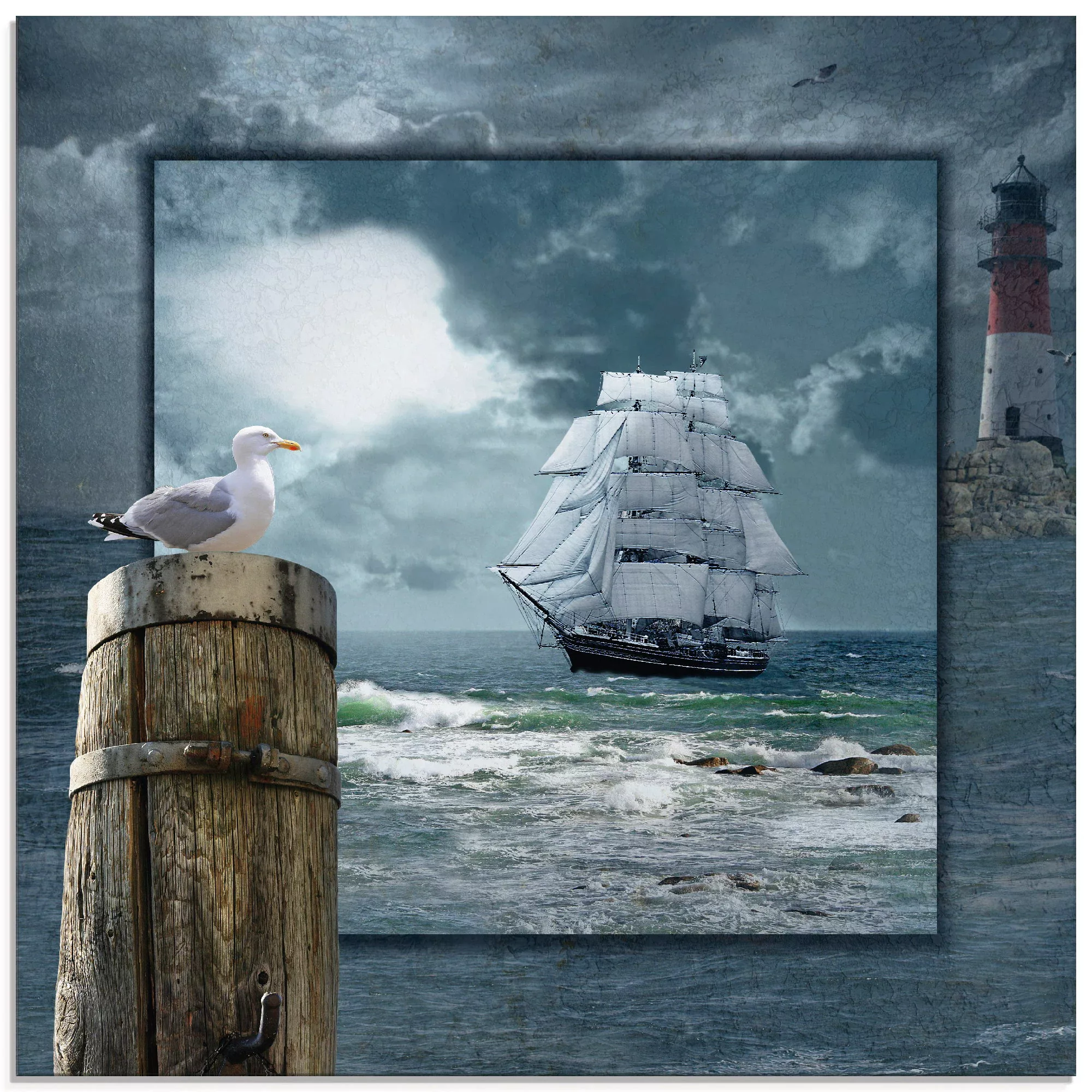 Artland Glasbild "Maritime Collage mit Segelschiff", Boote & Schiffe, (1 St günstig online kaufen